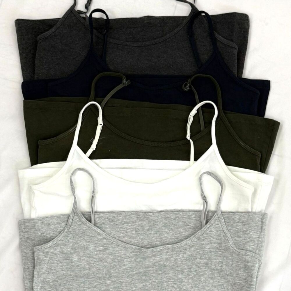 Amazon Basics Women's 5-Pack Camisole Tanks Black Green Gray White Sz M